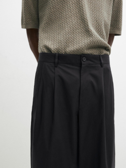 Massimo Dutti Хлопковые брюки с двойными вытачками, темно-синий