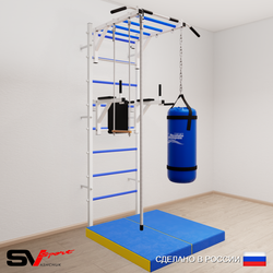 Шведская стенка Sv Sport 5466 (Турник рукоход/Брусья/Канат/Трапеция/Цепь/Мешок 22кг/Мат 1м)