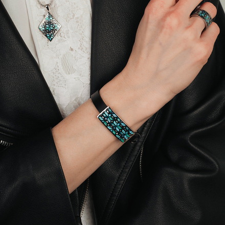 Браслет Fiore Luna на кожаном черном ремешке CB03209-1A S