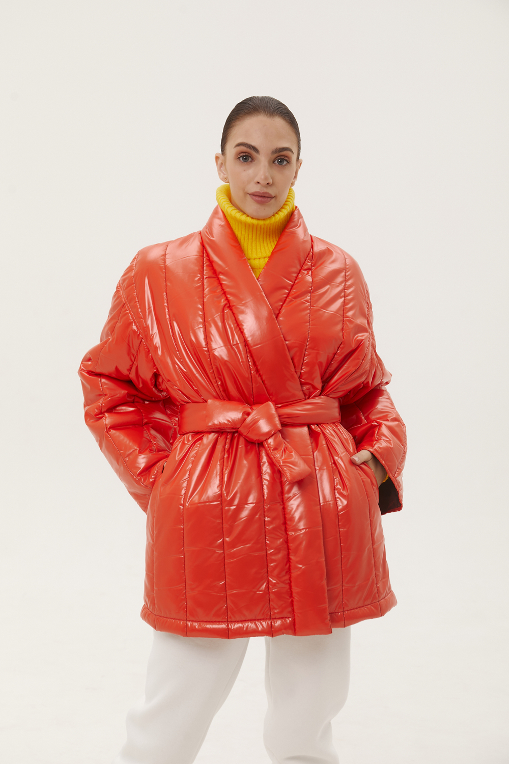 Пуховик - Кимоно укороченный, огненно-рыжий (XS/S)