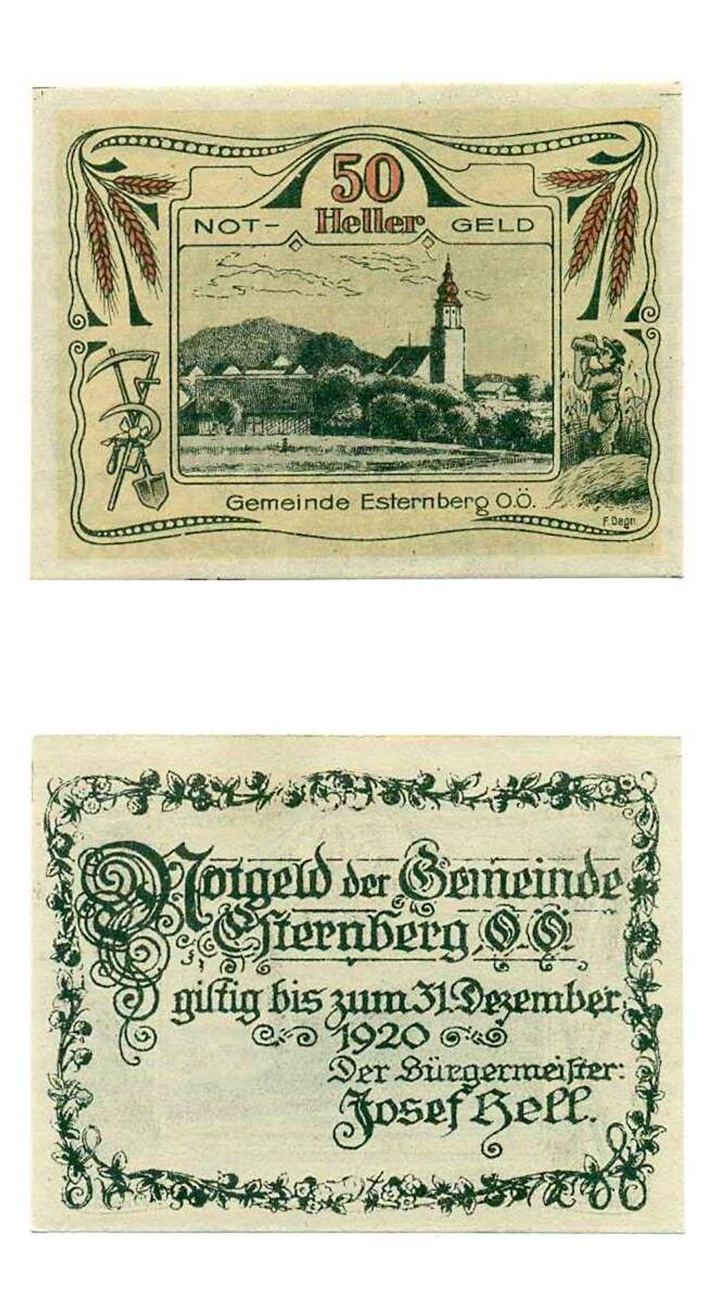 Австрия 50 геллеров 1920 Эстернберг aUNC