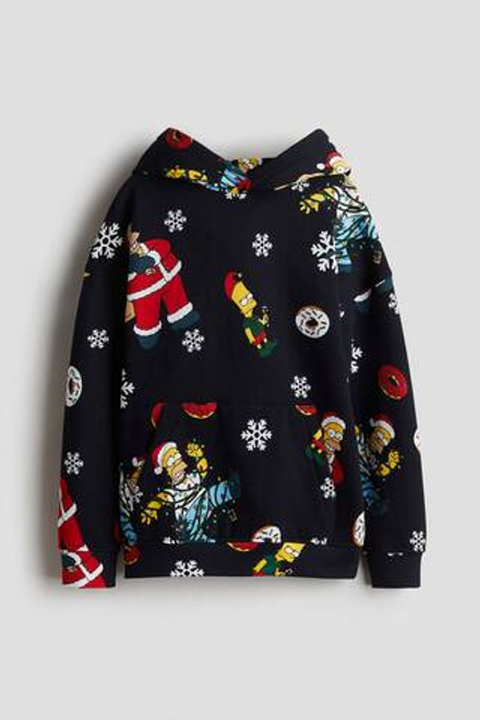 H&M Толстовка с капюшоном и принтом, темно-синий
