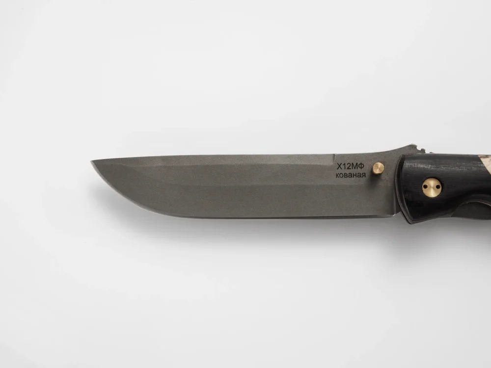 Складной нож "Сойка", сталь Х12МФ, рукоять карельская береза/черный граб