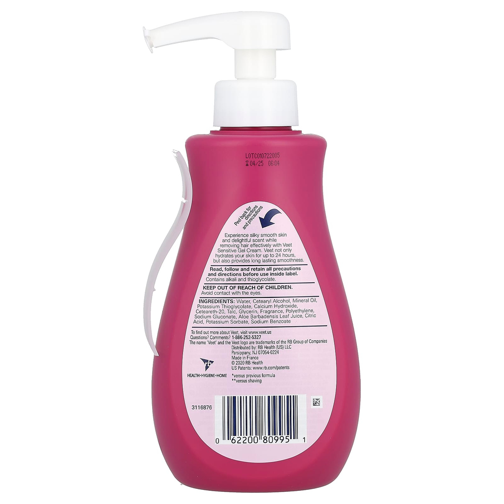 Veet, гель-крем для депиляции, для чувствительных волос, алоэ и фиалки, свежий запах, 400 мл (13,5 жидк. унции)