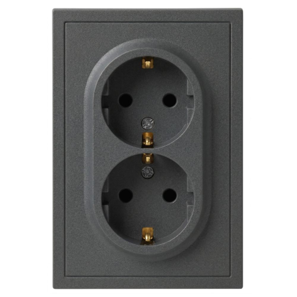 Розетка ЭРА Galaxy 15-2104-06 с заземлением двойная 2X2P+E Schuko 16А-250В IP20 графит | Эра Galaxy