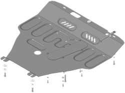 Защита картера двигателя, КПП. 2 мм, Сталь. для Nissan Micra 2003-2010, Motodor.71402