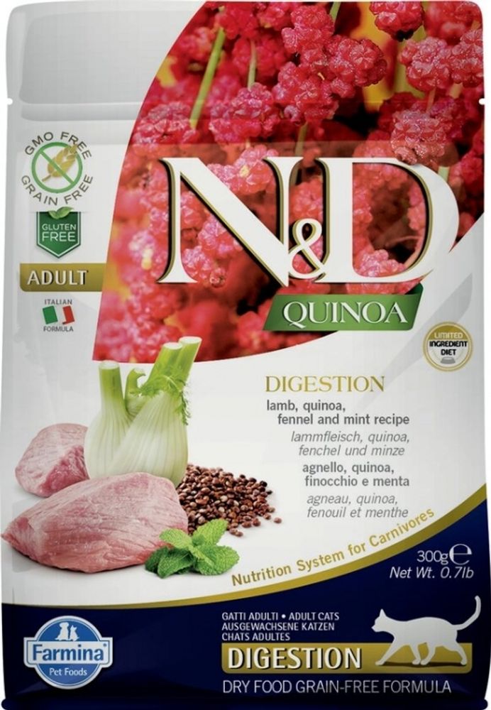Сухой корм Farmina N&amp;D Quinoa Cat Adult Digestion беззерновой с ягненком для взрослых кошек с чувствительным пищеварением 300 г