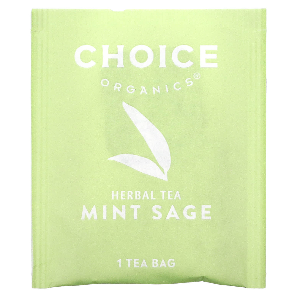 Choice Organics, травяной чай, мята и шалфей, без кофеина, 16 чайных пакетиков, 29 г (1,02 унции)