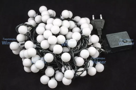 Светодиодная нить шарики 10 м., 220V, 100 разноцветных LED ламп, диаметр шарика 1.7 см, зеленый ПВХ, Winner (m.01.5G.100-1,7ball)