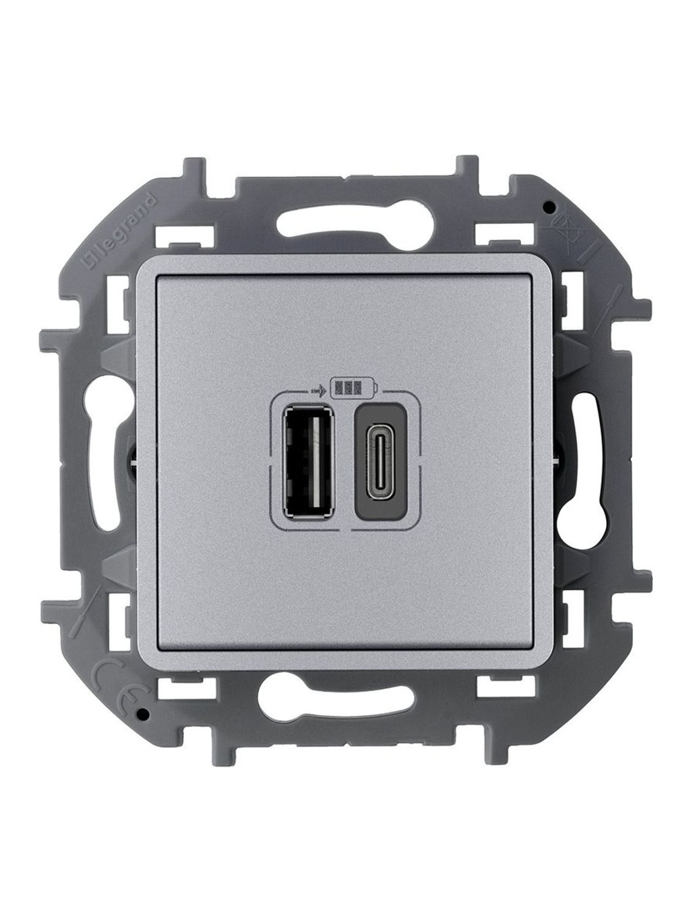 Устройство зарядное Inspiria с 2-мя USB разьемами A и C 240В/5В 3000мА алюм. IEK 673762