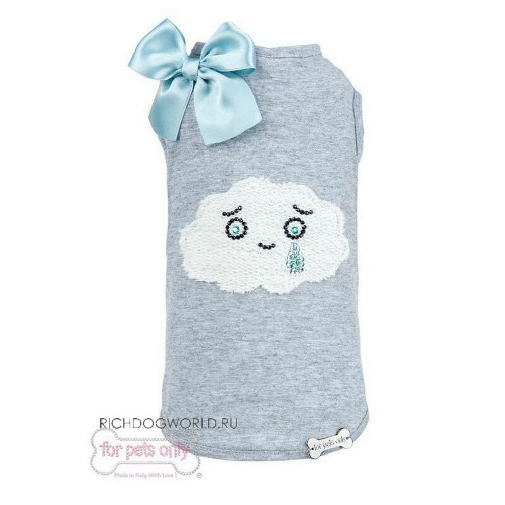 PG323 Маечка для собак, серая с голубым "For Pets Only - Happy Love Grey Cotton Jersey" (Италия)