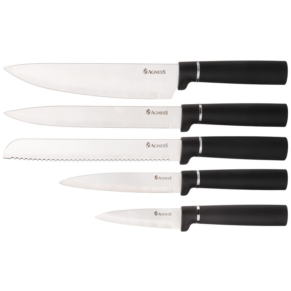 НАБОР AGNESS ИЗ 10ПР: 5 НОЖЕЙ, 4 ДОСКИ И ПОДСТАВКА, ЦВЕТ: ЧЕРНЫЙ МРАМОР