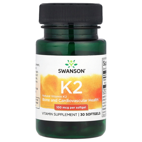 Swanson Vitamins, Натуральный витамин K2, 100 мкг, 30 мягких таблеток