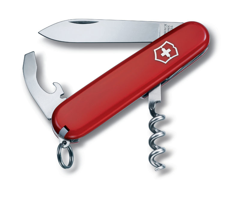Качественный маленький брендовый фирменный швейцарский складной перочинный нож 84 мм красный 9 функций Victorinox Waiter VC-0.3303