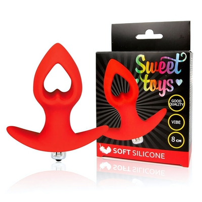 Анальная красная втулка со съемной вибропулей и отверстием в форме сердца Sweet Toys (Цвет: красный)