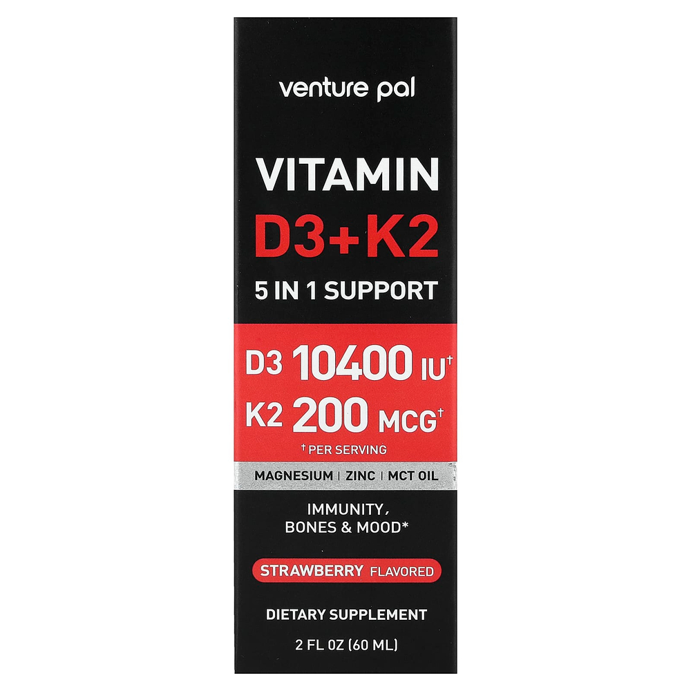 Venture Pal, витамины D3 и K2, с клубникой, 60 мл (2 жидк. унции)