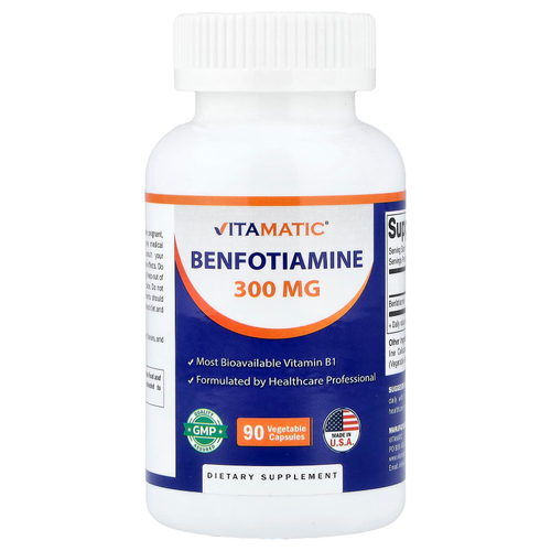 Vitamatic, бенфотиамин, 300 мг, 90 растительных капсул