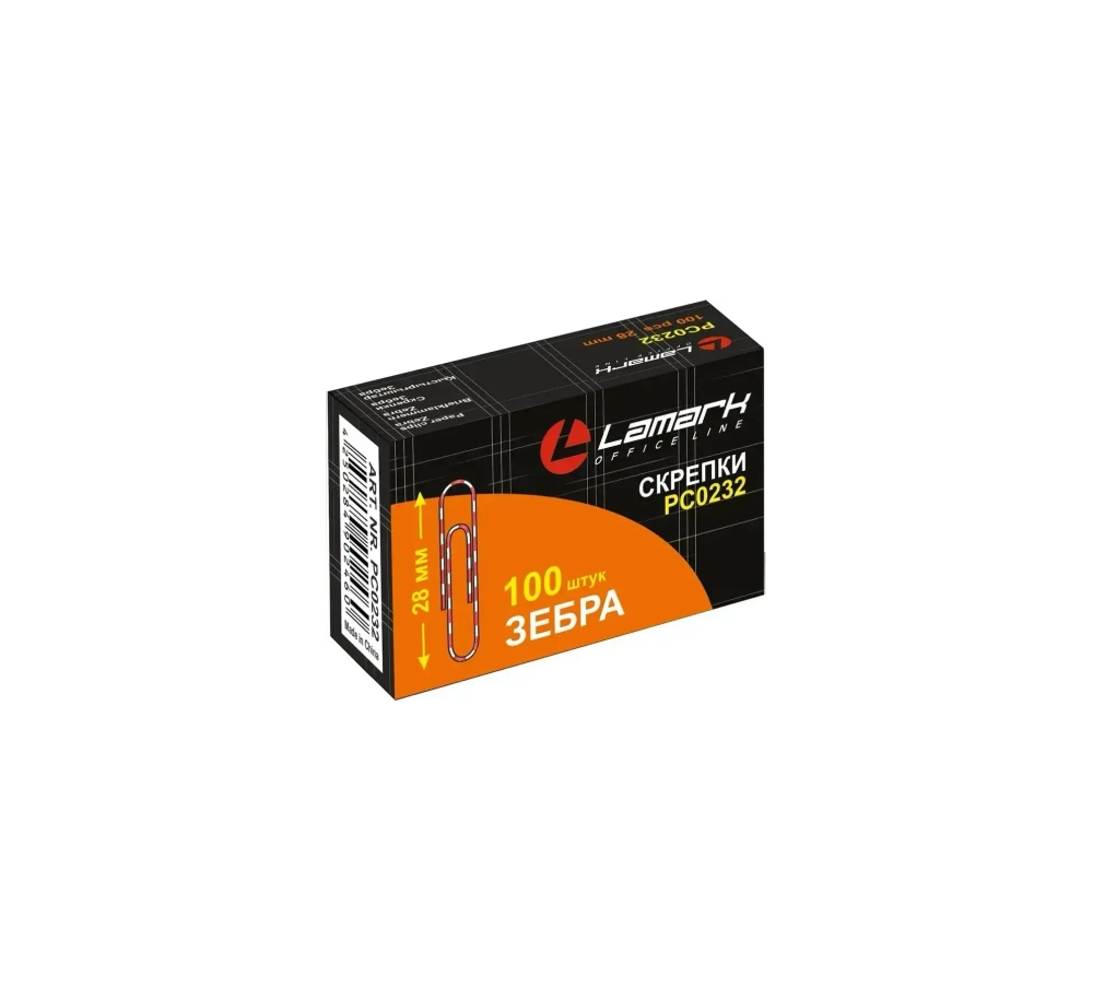 Скрепка канц. 28 мм цветные зебра Lamark 100шт. 232