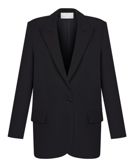 Жакет миди прямой из крепа с бахромой из камней, черный