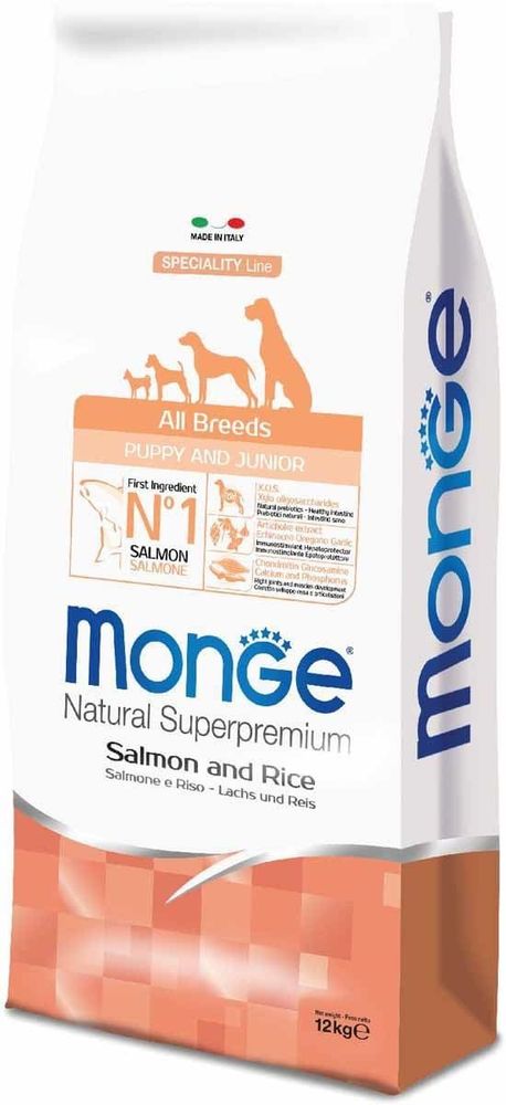Сухой корм Monge Dog Speciality Line Monoprotein Puppy&amp;Junior для щенков всех пород из лосося с рисом, пакет 12 кг