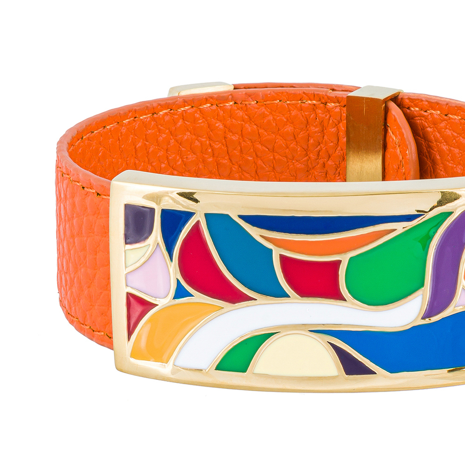 Браслет Fiore Luna на оранжевом кожаном ремешке CB13600-11