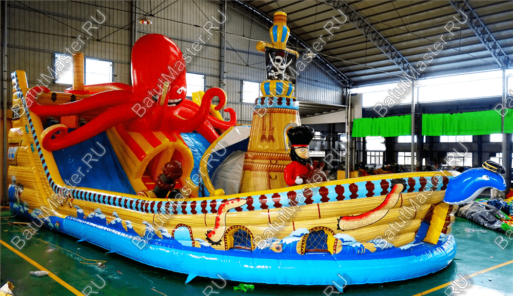 Коммерческий надувной батут "Корабль с осьминогом" 16*9*7 м