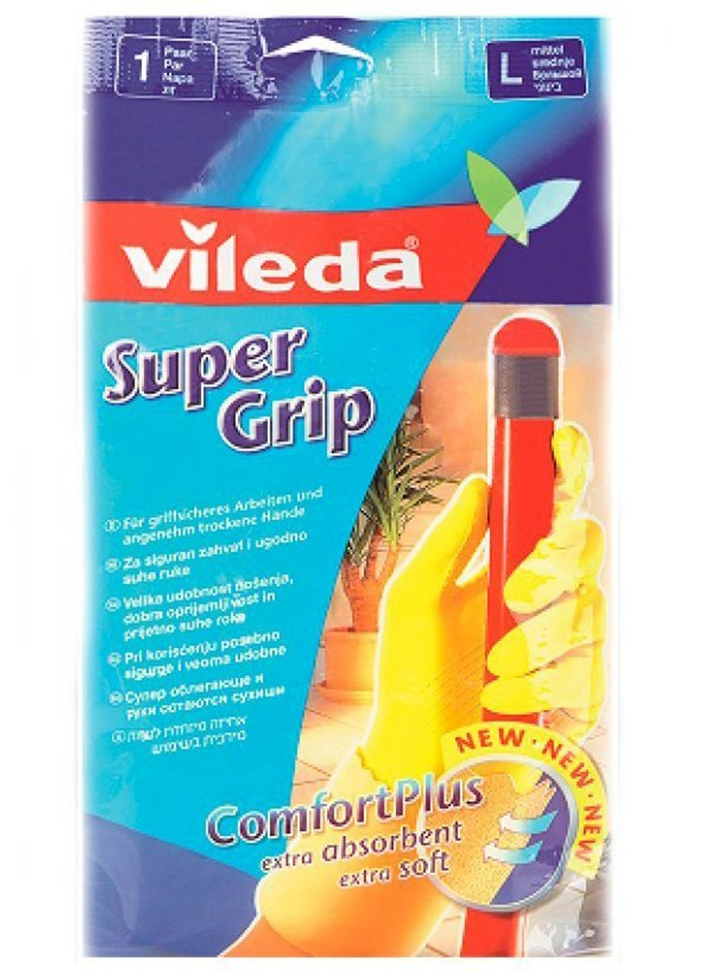 Перчатки резиновые Vileda многоцелевые, размер L, желтые