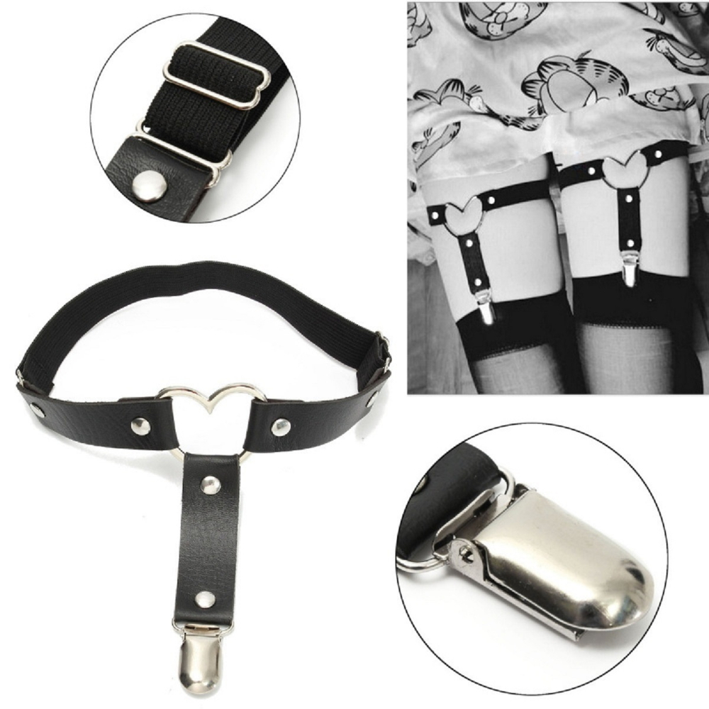 Подвязка на ногу для чулок Сердце регулируемая черная