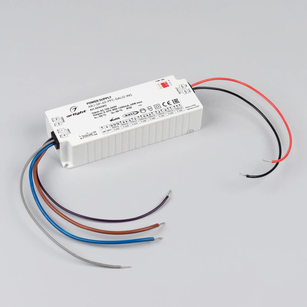 Блок питания ARJ-SP-40-PFC-DALI2-INS (40W, 9-47V, 0.85-1.2A) (Arlight, IP20 Пластик, 5 лет) 031613(1)