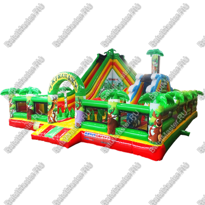 Надувной батут "Джунгли малый" борта с сеткой, размер 11*9*6 м