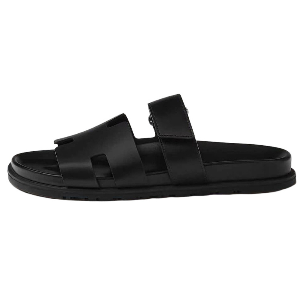 Hermes Chypre Calfskin open-toed feet fashion sandals men's black, H222000Z H01