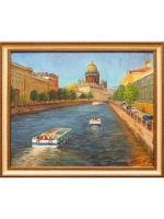 Картина маслом "Мойка. Лето. Теплоходы" Шихов