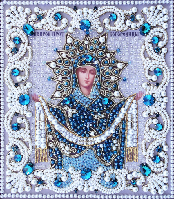 ЖС-10-СЛ Набор для вышивания хрустальными камнями Покров Прсв Богородицы (лазурный)