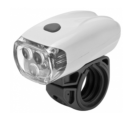 Фонарь JY-566 передний на руль, 3 суперярких светодиода, 2 режима работы, под батарейки АААх3, цвет белый