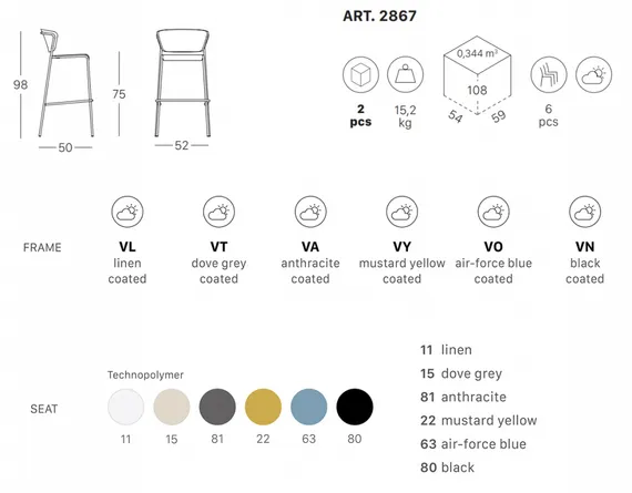 Барный стул Lisa Technopolymer, тортора