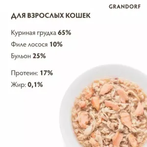 Консервы Grandorf для кошек, куриная грудка с лососем