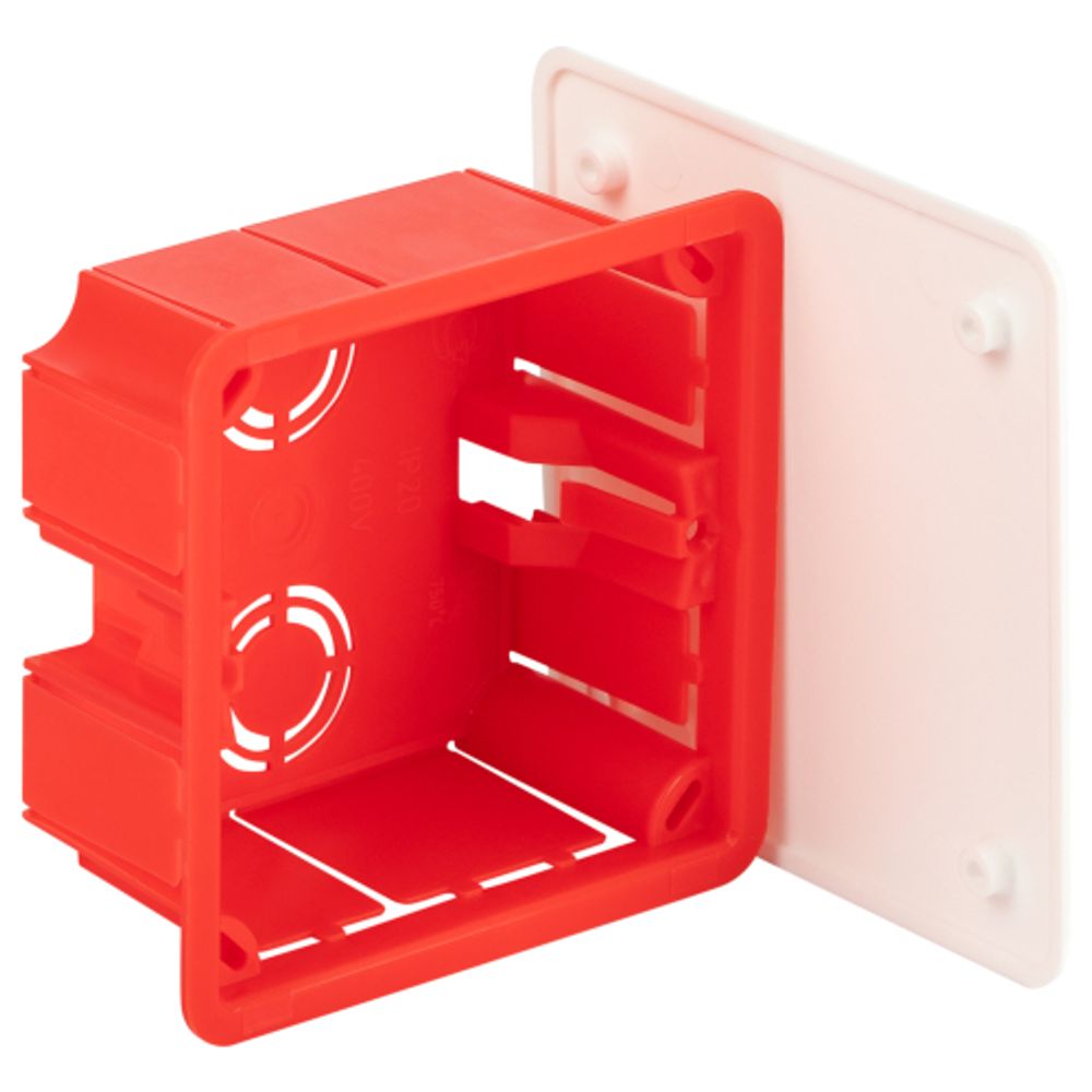 Распаячная коробка ЭРА KRT-92-92-45 скрытой установки красно-белая 92х92х45мм для твердых стен саморезы крышка IP20
