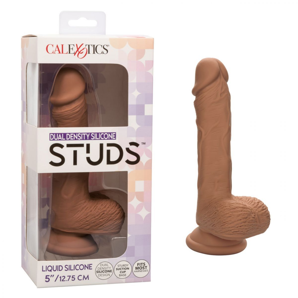 Коричневый фаллоимитатор Dual Density Silicone Studs - 17,75 см. (Цвет: коричневый)