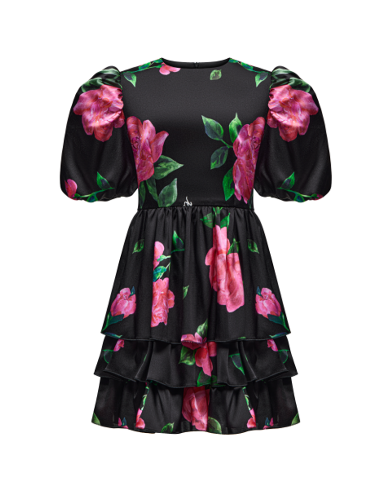Fifi, платье детское черное со средними розовыми цветами