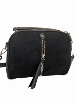 Сумка женская из экокожи с вельветом чёрная QOZA