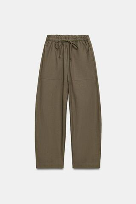 ZARA БРЮКИ TAPERED С ЭЛАСТИЧНЫМ ПОЯСОМ, ХАКИ