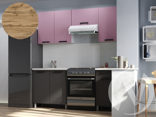 Кухня Кьяра 1.8м с окапом (корпус белый/карбон сакура; карбон вулкан)