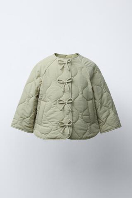 ZARA СТЕГАНАЯ КУРТКА, СВЕТЛО-ЗЕЛЕНЫЙ