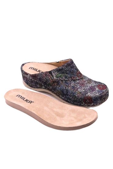 «Nika» | Женские сабо (черный цветок)