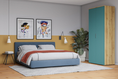 Распашной двухсекционный шкаф Салерно 2 (МДФ) SF-013 Аквамарин Дуб Золотистый U1148 90*50*212 см, Зеленый   Фиеста