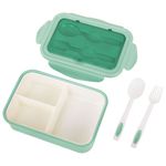 Ланч-бокс контейнер, 2 секции, 3+1 отделение, 1,4 л, ложка, вилка, 7х21х14 см, мятный, JOYLUX (ДЖОЙЛЮКС), 609347