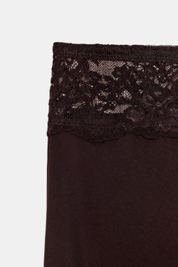 ZARA КОМБИНИРОВАННАЯ ЮБКА С КРУЖЕВОМ, ТЕМНО-КОРИЧНЕВЫЙ