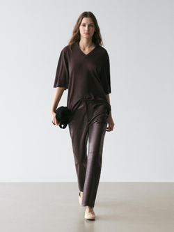 Massimo Dutti Свитер оверсайз из смесовой шерсти и шелка, коричневый