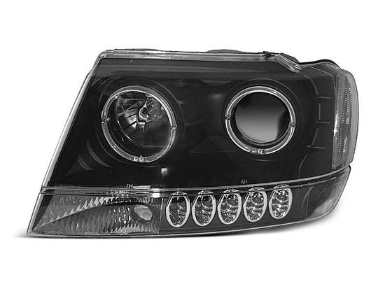 Передние фары Jeep Grand Cherokee WJ angel eyes black