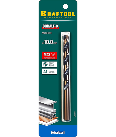 KRAFTOOL Cobalt, 10.0 х 133 мм, сталь М42, HSS-Co(8%), сверло по металлу (29656-10)